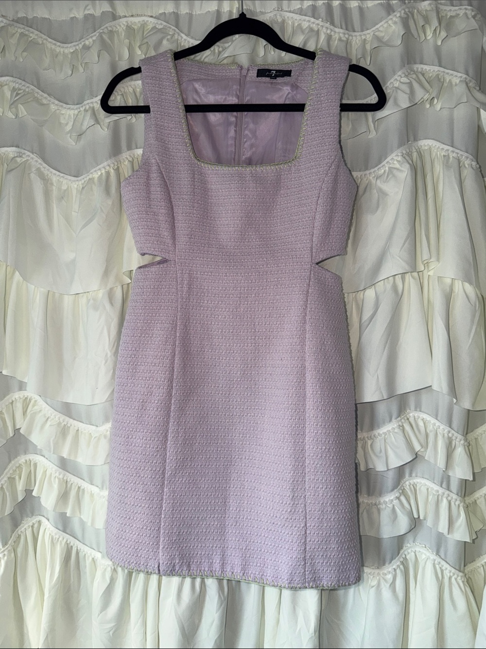 7 For All Mankind Lavender Textured Mini Dress with side Cutouts & green edges